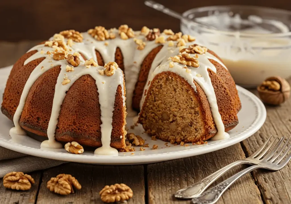 Lemon Bundt cake with lemon zest and a light glaze, served with tea.