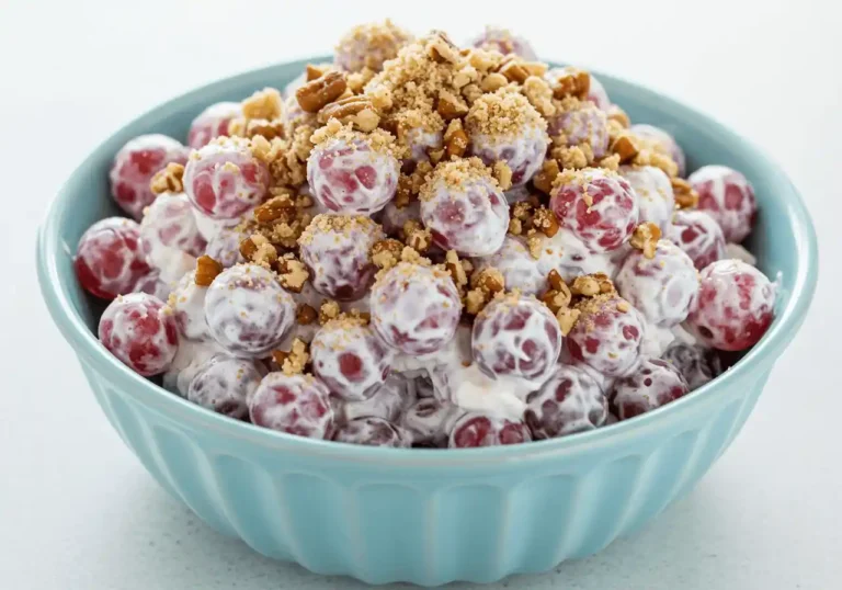 Bowl of Chicken Salad Chick’s signature grape salad topped with pecans