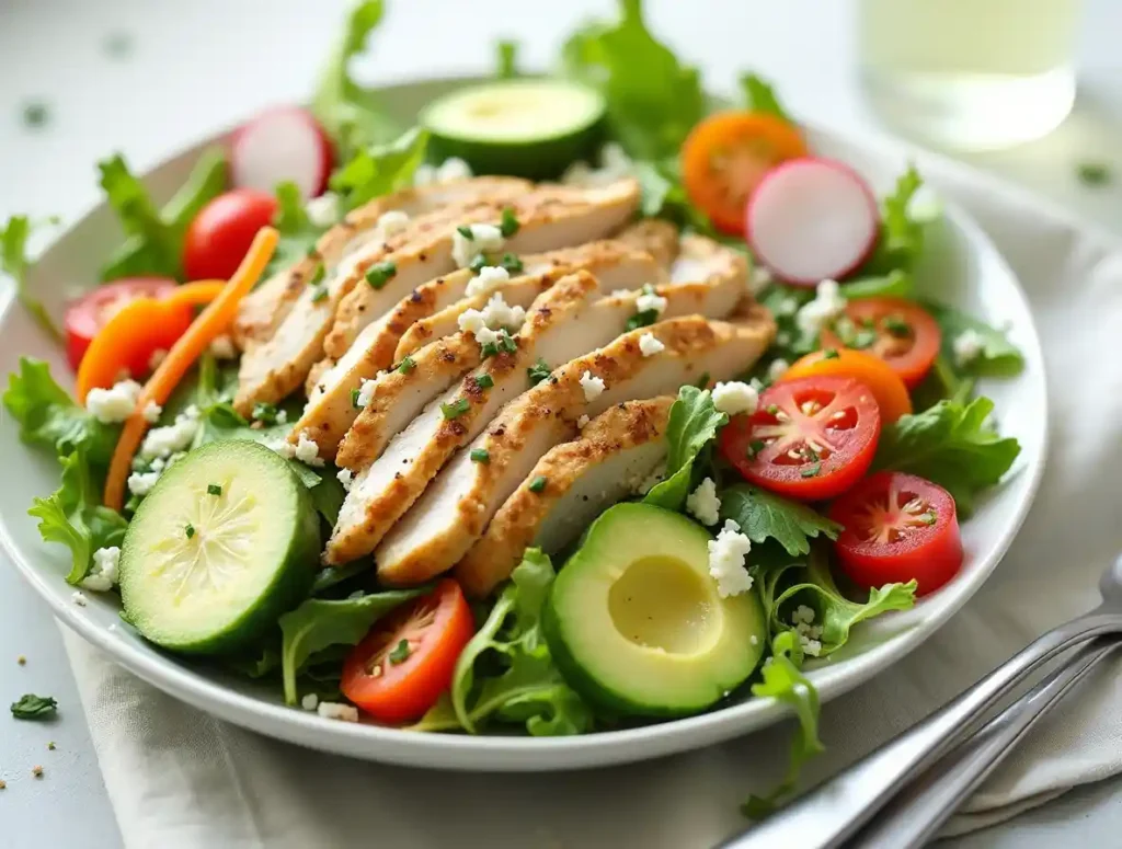 Healthy green salad for weight loss with lettuce, avocado, and lemon